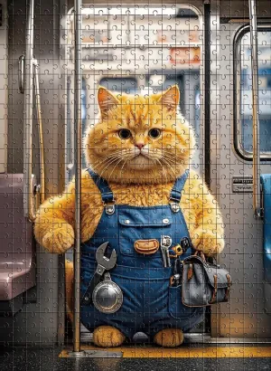 Jigsaw Puzzle Adults Repairman On The Subway Orange Cat Challenging Educational Game Fun Family Activities Animals Puzzle Floor Props Kid Gift Unzip Toy Wooden Puzzles 500 Piece