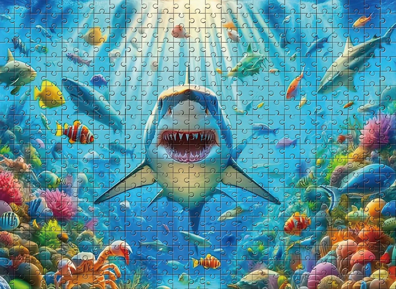 Jigsaw Puzzle Adults Shark Fish Ocean Puzzles Challenging Educational Game Fun Family Activities Animals Puzzle Floor Props Kid Gift Unzip Toy Wooden Puzzles 500 Piece