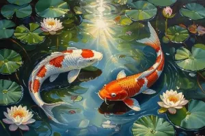 Jigsaw Puzzle for Adults 500 Pieces A Painting of Two Koi Fish in A Pond Wooden Puzzles Best Brain Exercises Educational Gift Home Decor Thick Sturdy Hard Challenging Difficult Party Games Props