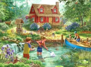 Jigsaw Puzzle for Adults Summer Children Fishing in The River Challenging Educational Fun Family Activities Games Toys Gifts Wooden Puzzles 500 Piece