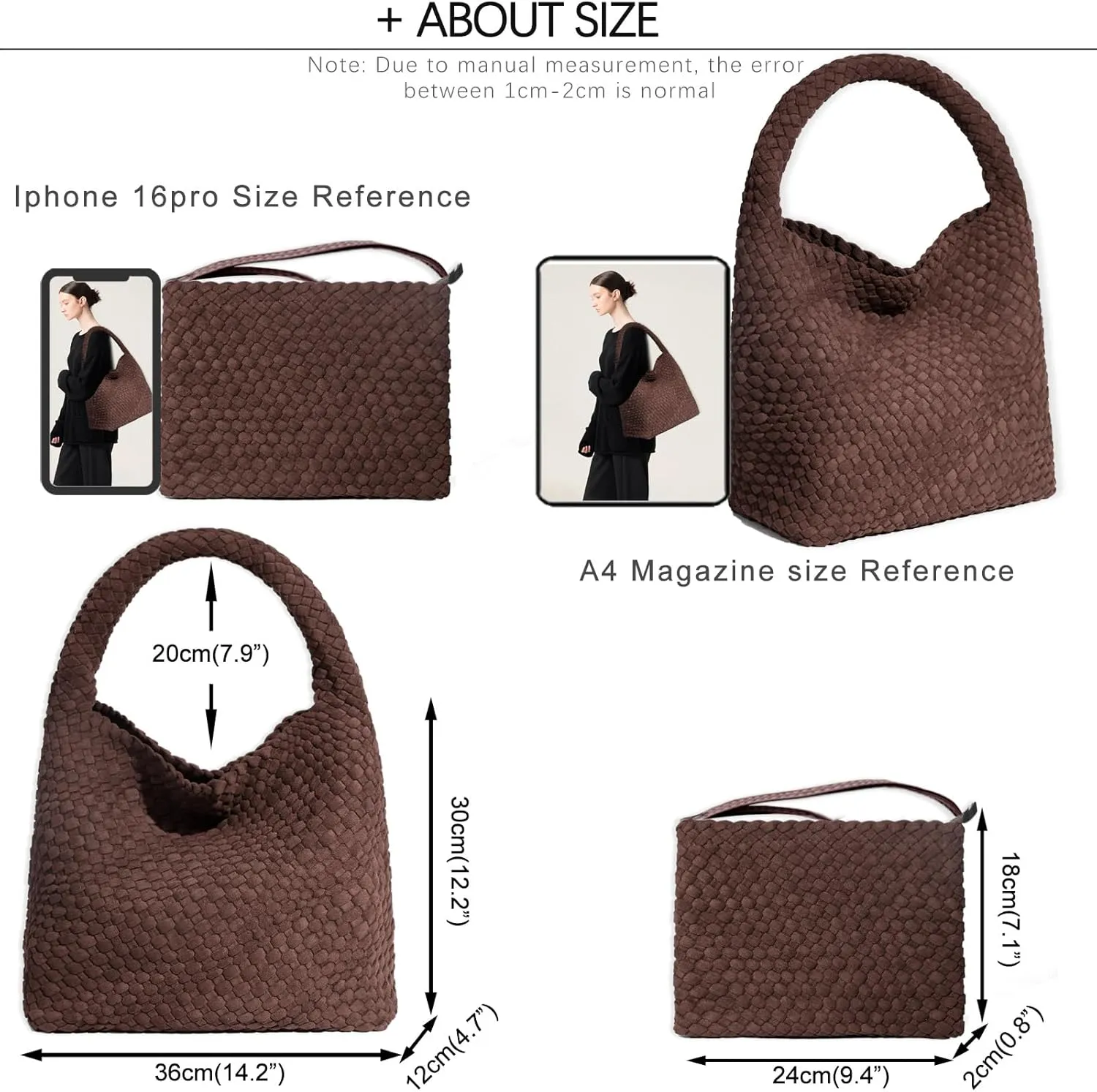 JINMANXUE Woven Purse for Women, Neoprene Top-handle Shoulder Bag, Hobo Tote, Travel Handbag, Wrist Bag For Work Shopping