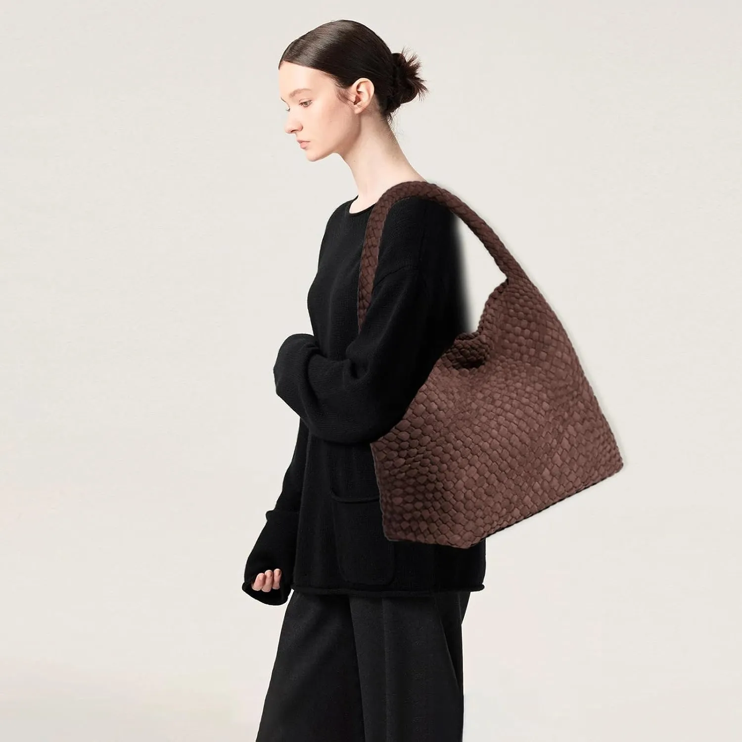 JINMANXUE Woven Purse for Women, Neoprene Top-handle Shoulder Bag, Hobo Tote, Travel Handbag, Wrist Bag For Work Shopping