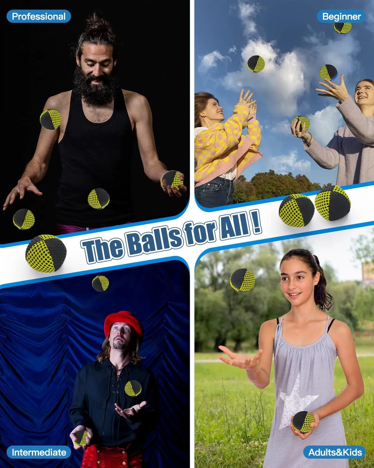 Juggling Balls for Beginners and Professionals Set of 3 Juggling Bean Bags Durable Juggle Ball Kit(Black - Yellow)