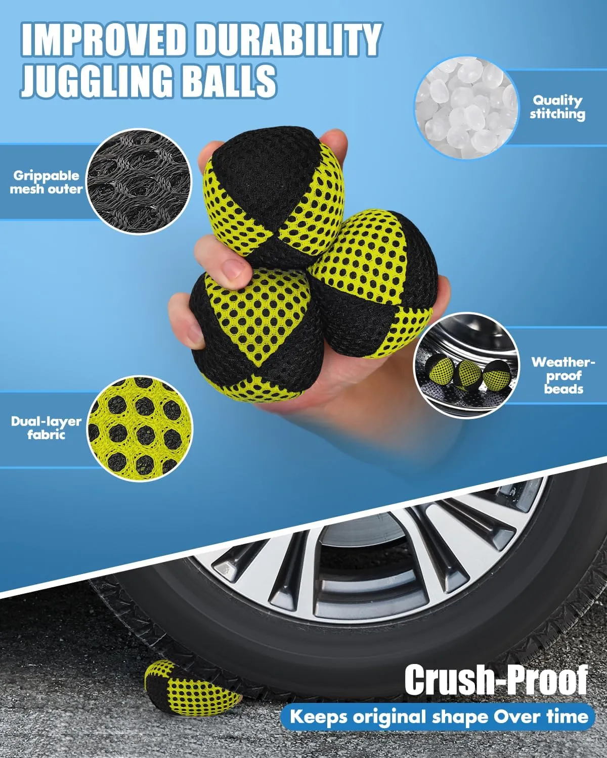 Juggling Balls for Beginners and Professionals Set of 3 Juggling Bean Bags Durable Juggle Ball Kit(Black - Yellow)