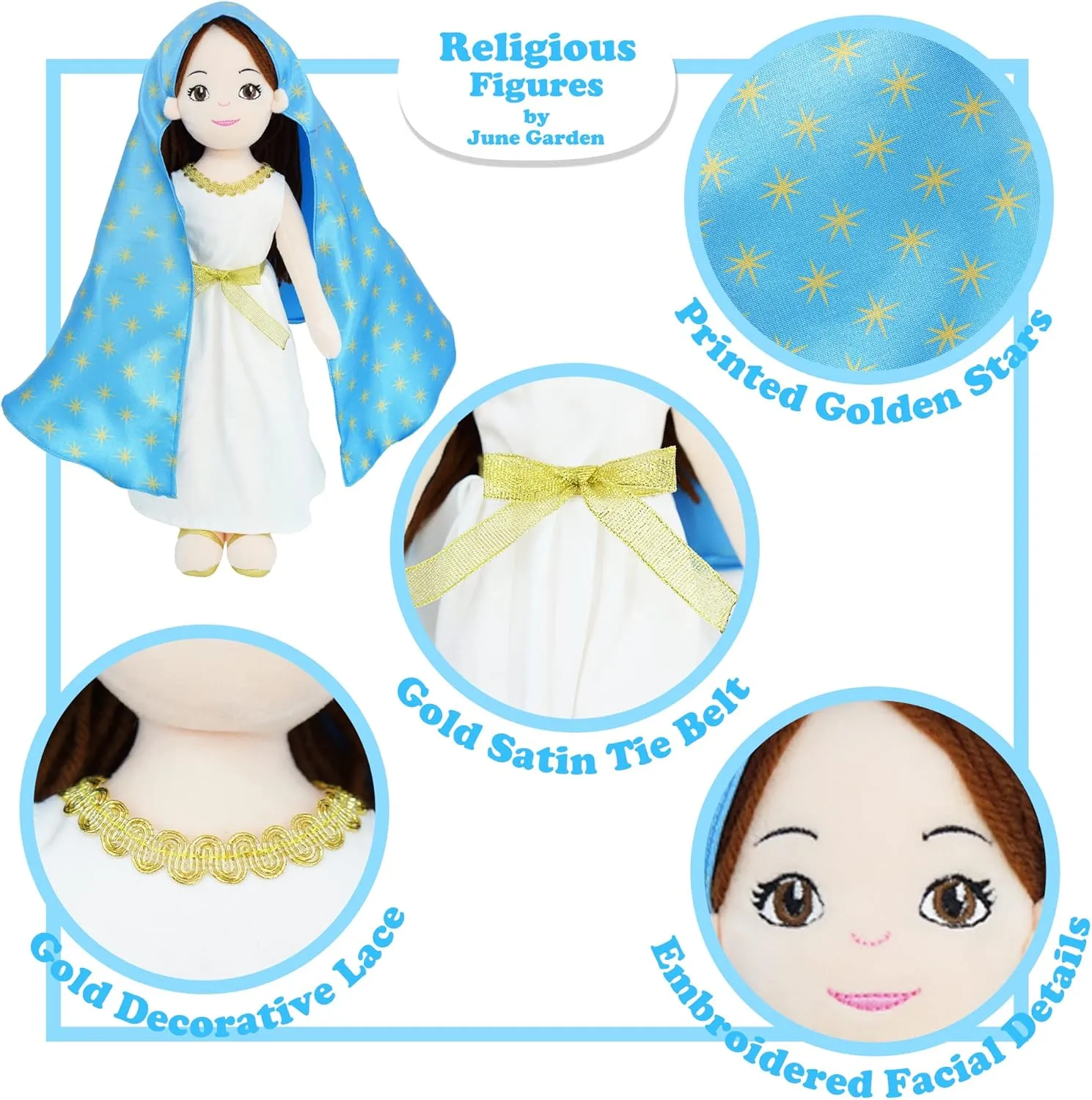 June Garden 14" Plush Religious Figure - Lady of Guadalupe Catholic Blessed Virgin Mary - Virgen de Guadalupe
