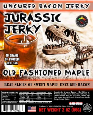 Jurassic Jerky Combo pack -JURASSIC JERKY’S Carnivore Candy Bacon Jerky “Sweet” Sampler - Old Fashioned Maple & Applewood Smoke Flavor - (10) 2 oz bags