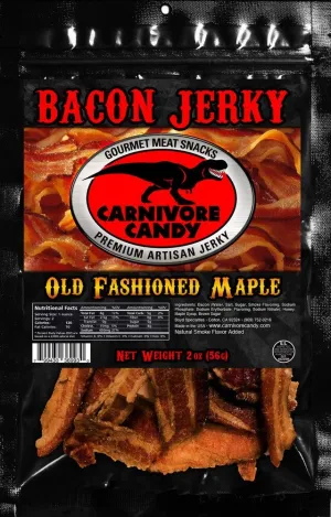 JURASSIC JERKY’S Carnivore Candy Bacon Jerky “Sweet” Sampler - Old Fashioned Maple - Applewood Smoke Flavor - (2) 2 oz bags.