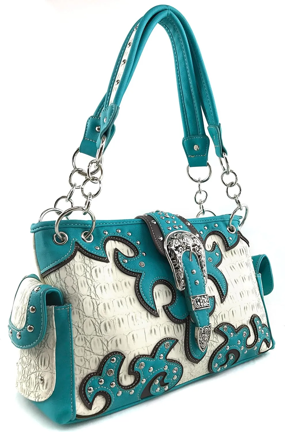 Justin West Concealed Carry Western Buckle Duo Color Shoulder Handbag Purse