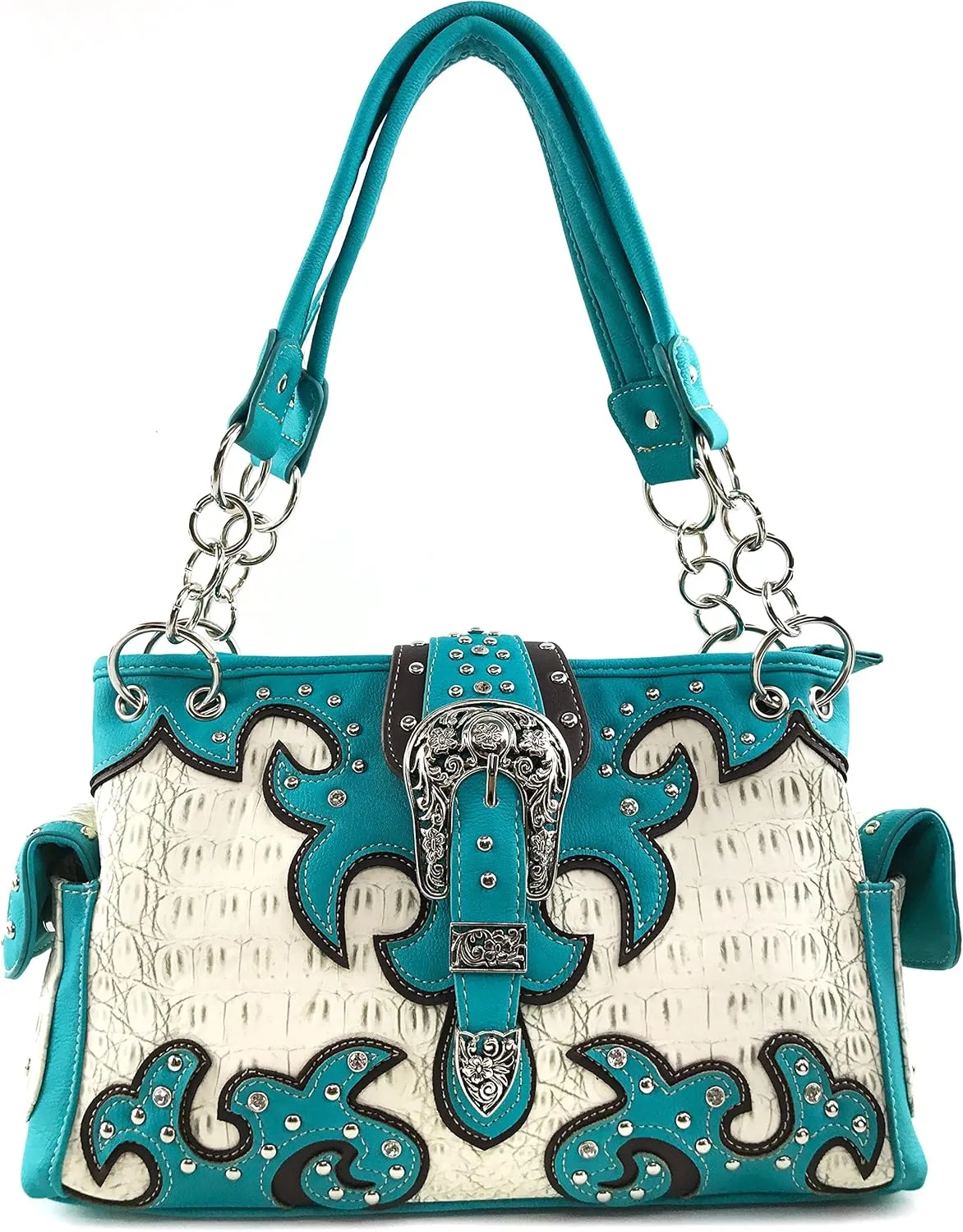 Justin West Concealed Carry Western Buckle Duo Color Shoulder Handbag Purse