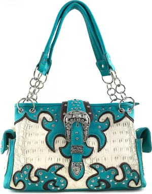 Justin West Concealed Carry Western Buckle Duo Color Shoulder Handbag Purse