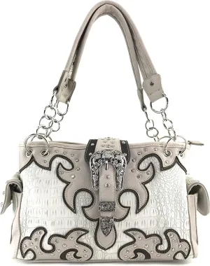 Justin West Concealed Carry Western Buckle Duo Color Shoulder Handbag Purse