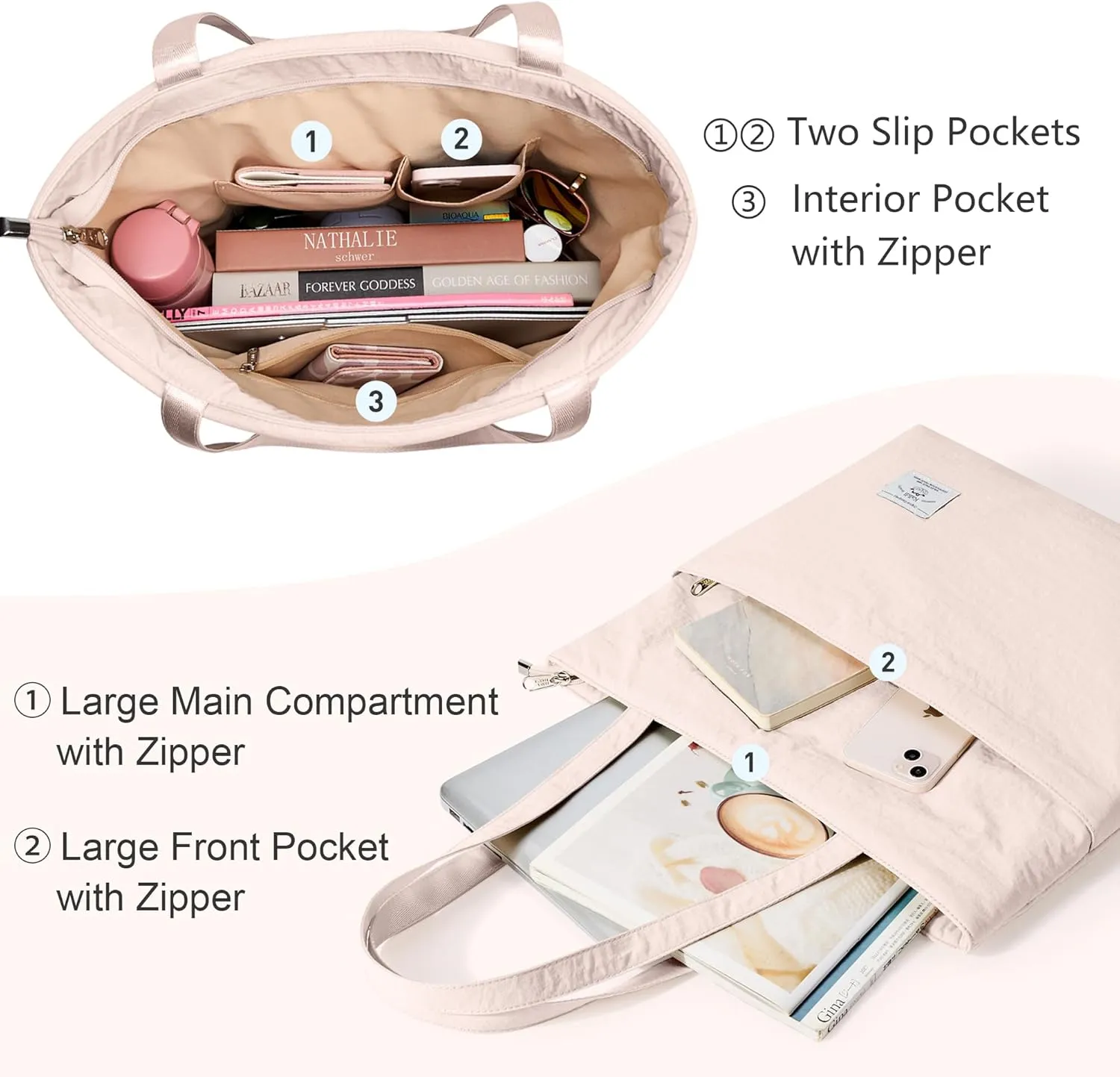 KALIDI Large Tote Bag for Women Handbag Lightweight Puffy Tote Bag with Zipper Shoulder Bag