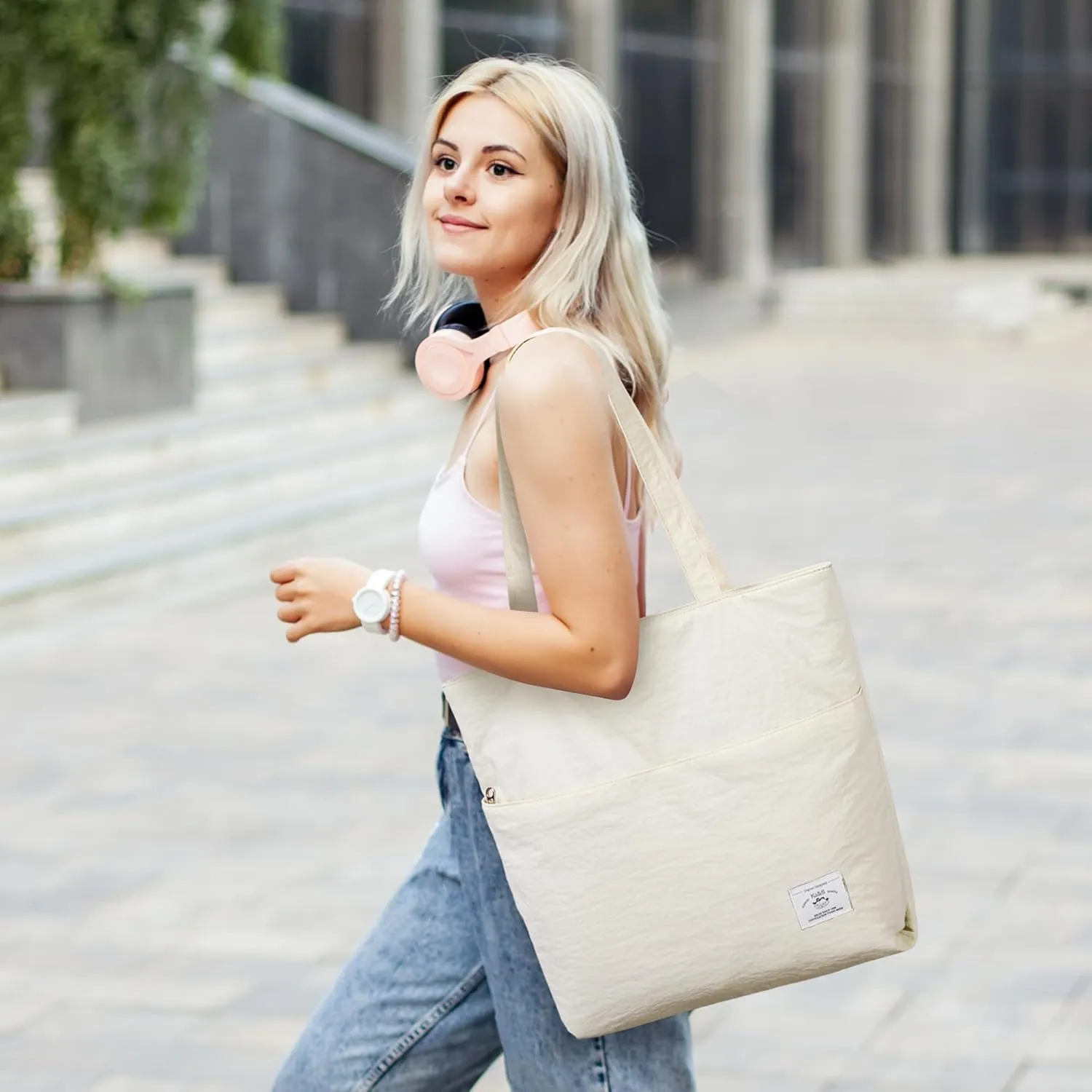 KALIDI Large Tote Bag for Women Handbag Lightweight Puffy Tote Bag with Zipper Shoulder Bag