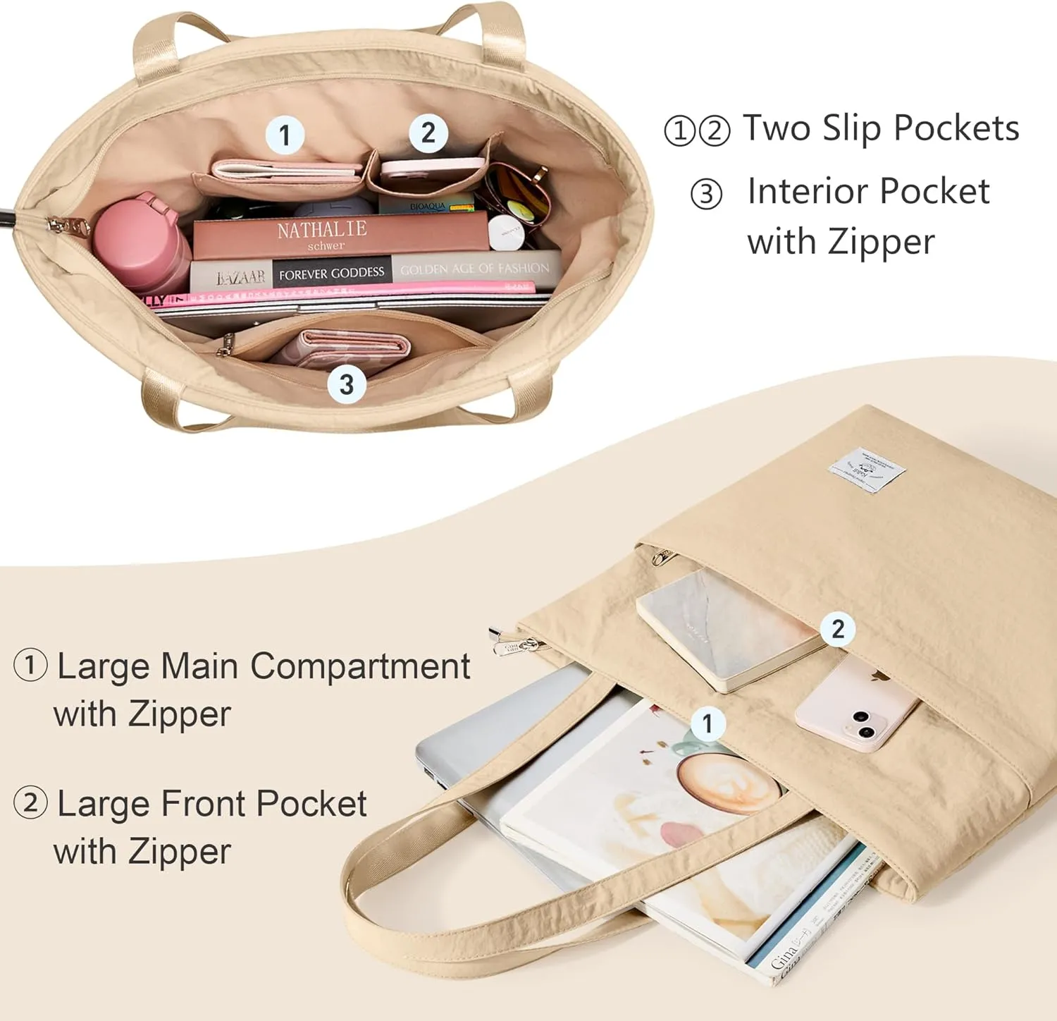 KALIDI Large Tote Bag for Women Handbag Lightweight Puffy Tote Bag with Zipper Shoulder Bag