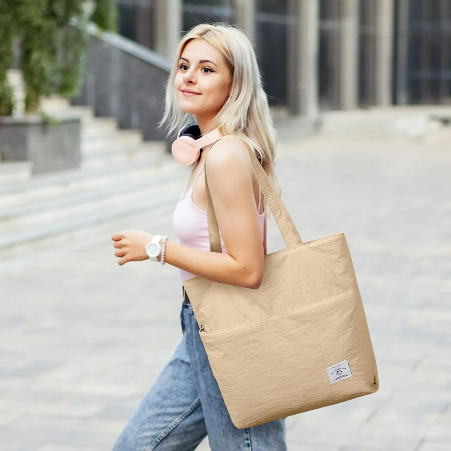 KALIDI Large Tote Bag for Women Handbag Lightweight Puffy Tote Bag with Zipper Shoulder Bag