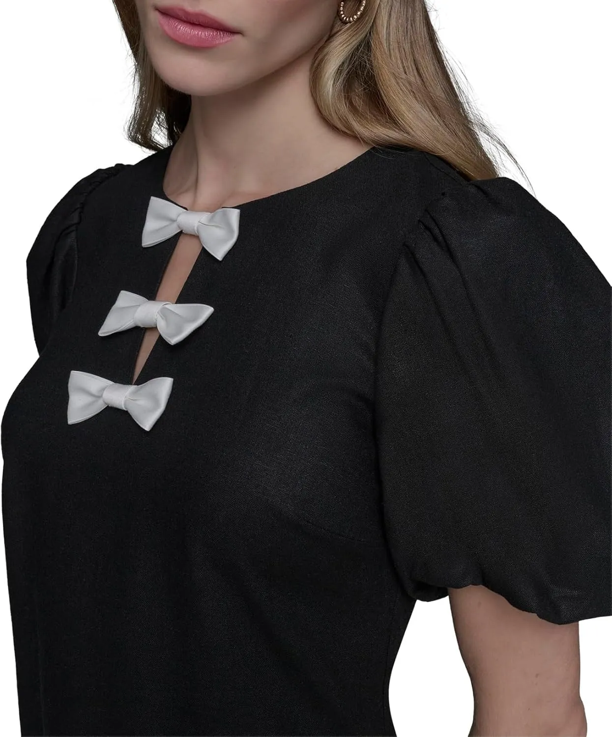Karl Lagerfeld Paris Women's Puff Sleeve Bow Detailed A-line Mini Dress