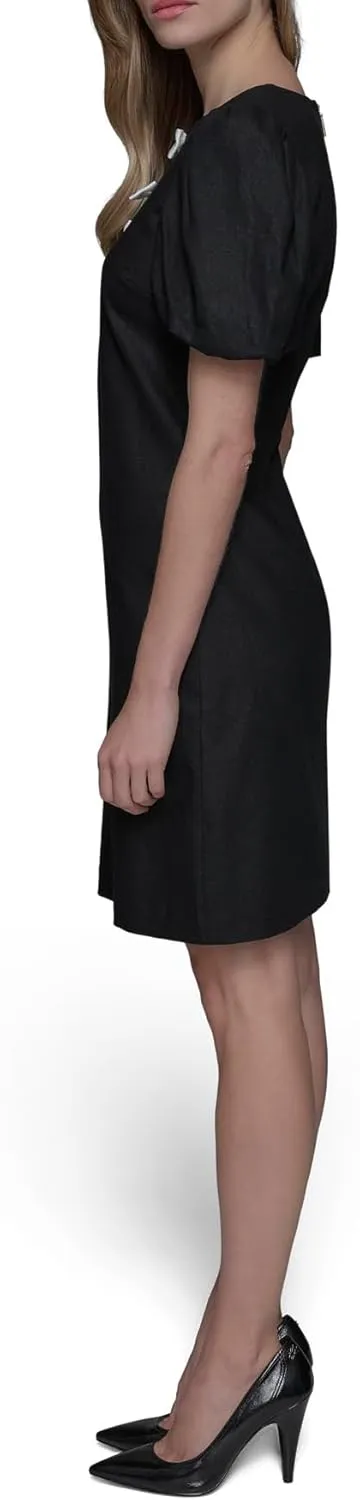 Karl Lagerfeld Paris Women's Puff Sleeve Bow Detailed A-line Mini Dress