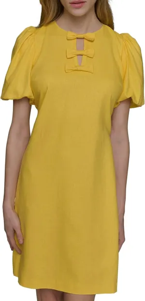 Karl Lagerfeld Paris Women's Puff Sleeve Bow Detailed A-line Mini Dress
