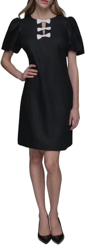 Karl Lagerfeld Paris Women's Puff Sleeve Bow Detailed A-line Mini Dress