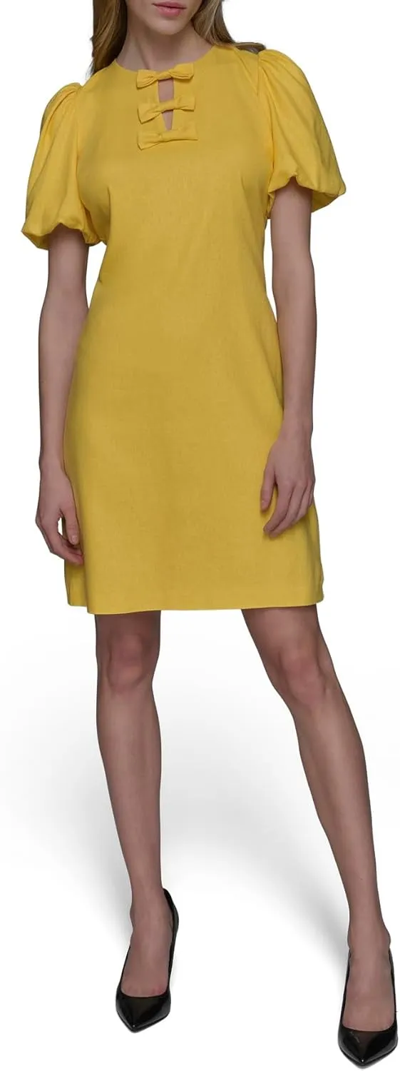 Karl Lagerfeld Paris Women's Puff Sleeve Bow Detailed A-line Mini Dress