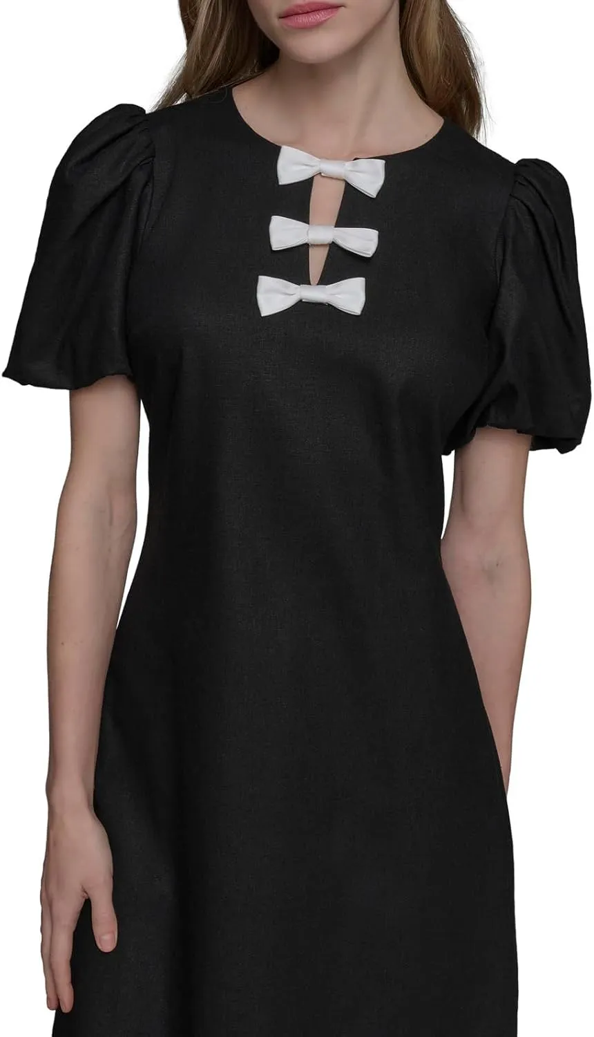 Karl Lagerfeld Paris Women's Puff Sleeve Bow Detailed A-line Mini Dress
