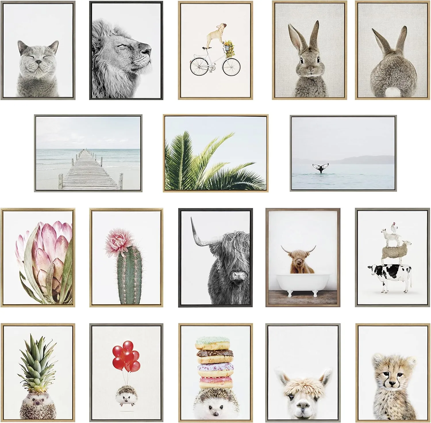 Kate and Laurel Sylvie Crowded Beach from Above Framed Canvas Wall Art by Amy Peterson Art Studio, 18x40 White, Coastal Beach Landscape Art for Wall