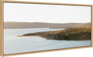 Kate and Laurel Sylvie Drakes Estero No 1 Framed Canvas Wall Art by Crystal Lynn Collins, 40x18 Natural, Coastal Beach Landscape Art for Wall