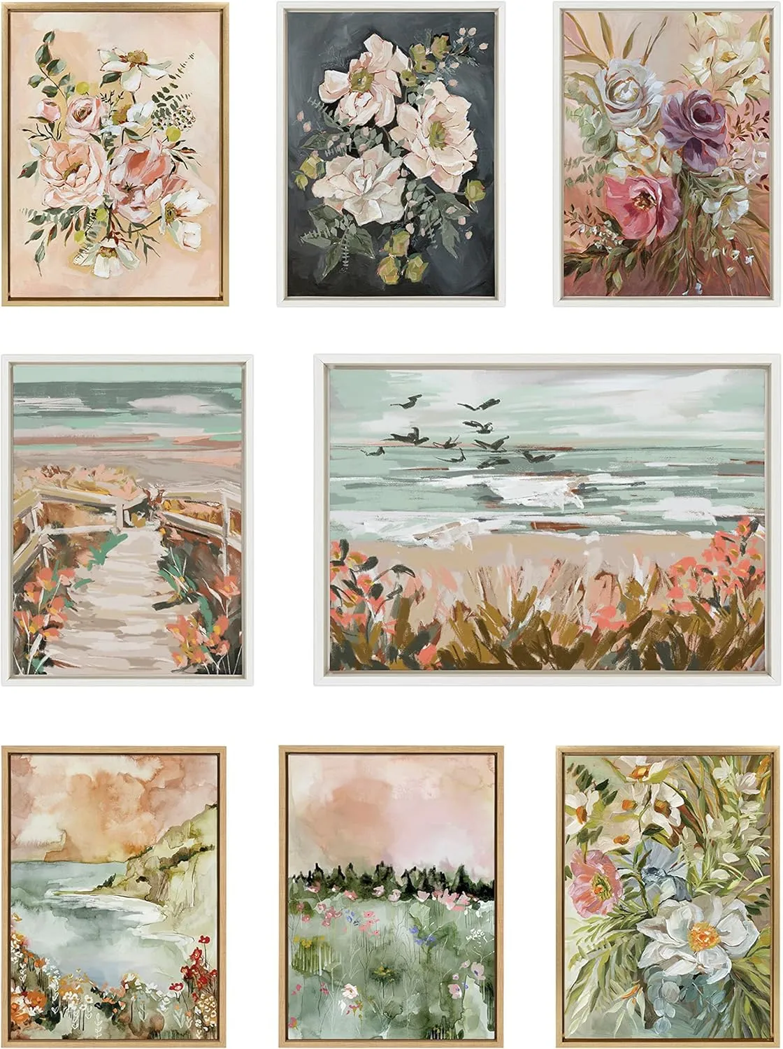 Kate and Laurel Sylvie Winter Landscape 6 Framed Canvas Wall Art by Annie Quigley, 18x40 Gray, Nature Holiday Snow Art for Wall