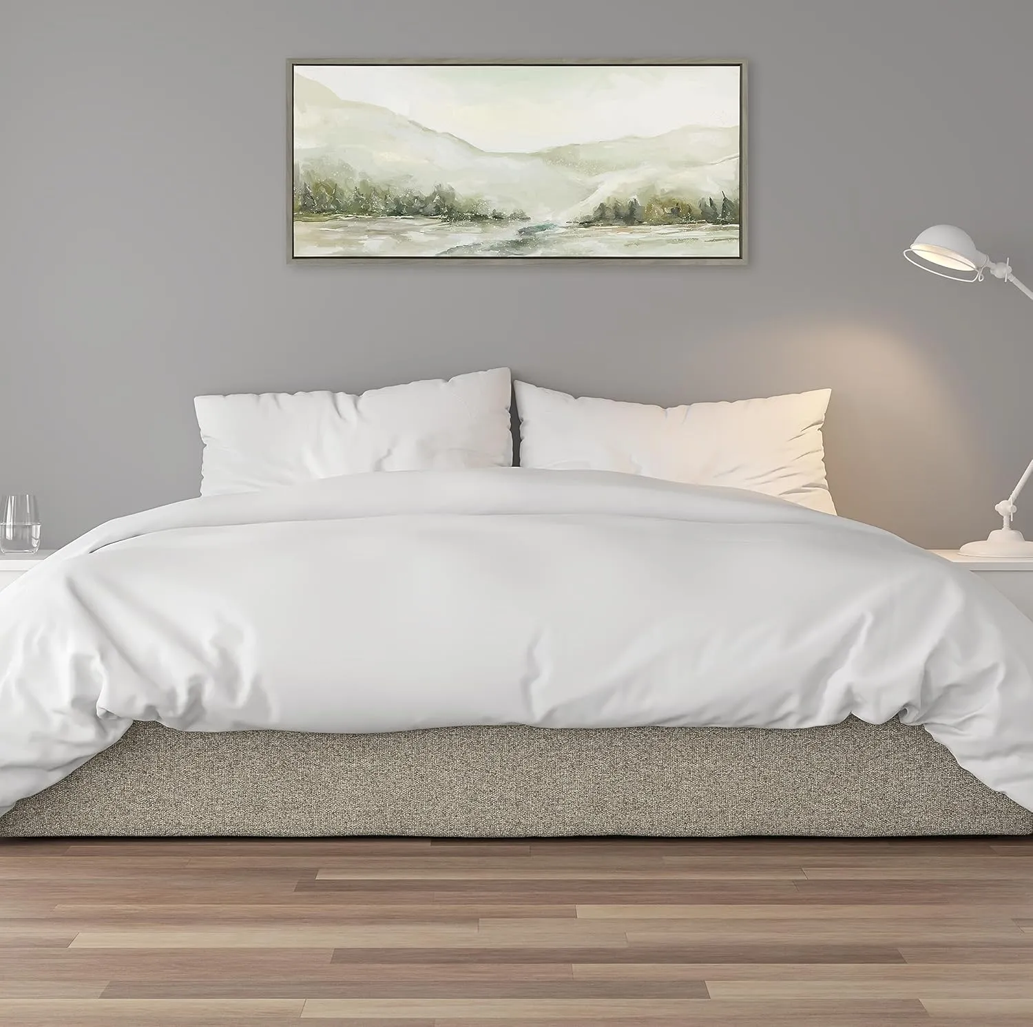 Kate and Laurel Sylvie Winter Landscape 6 Framed Canvas Wall Art by Annie Quigley, 18x40 Gray, Nature Holiday Snow Art for Wall