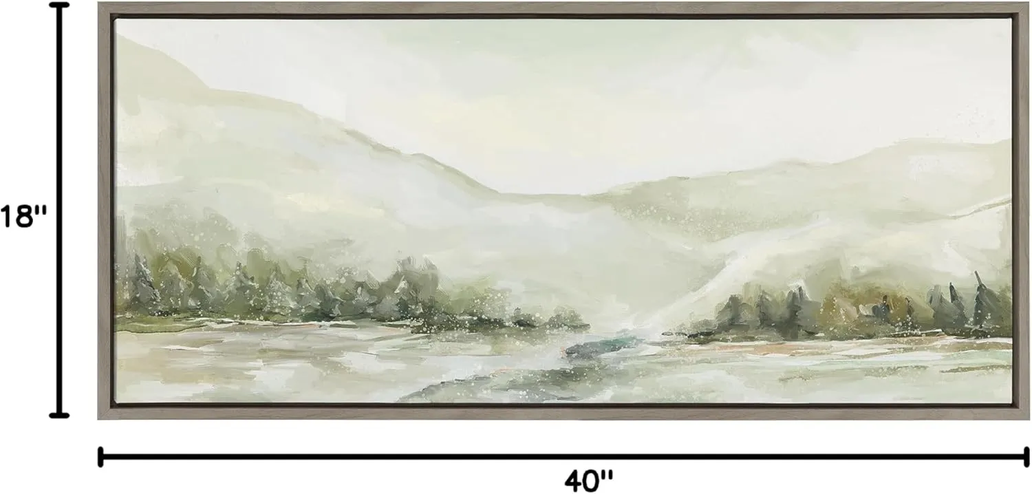Kate and Laurel Sylvie Winter Landscape 6 Framed Canvas Wall Art by Annie Quigley, 18x40 Gray, Nature Holiday Snow Art for Wall