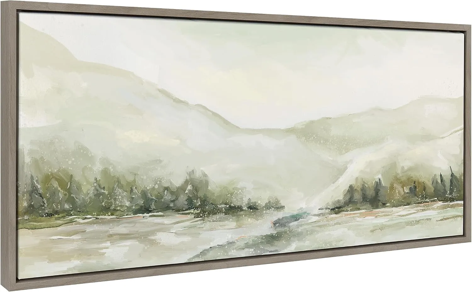 Kate and Laurel Sylvie Winter Landscape 6 Framed Canvas Wall Art by Annie Quigley, 18x40 Gray, Nature Holiday Snow Art for Wall