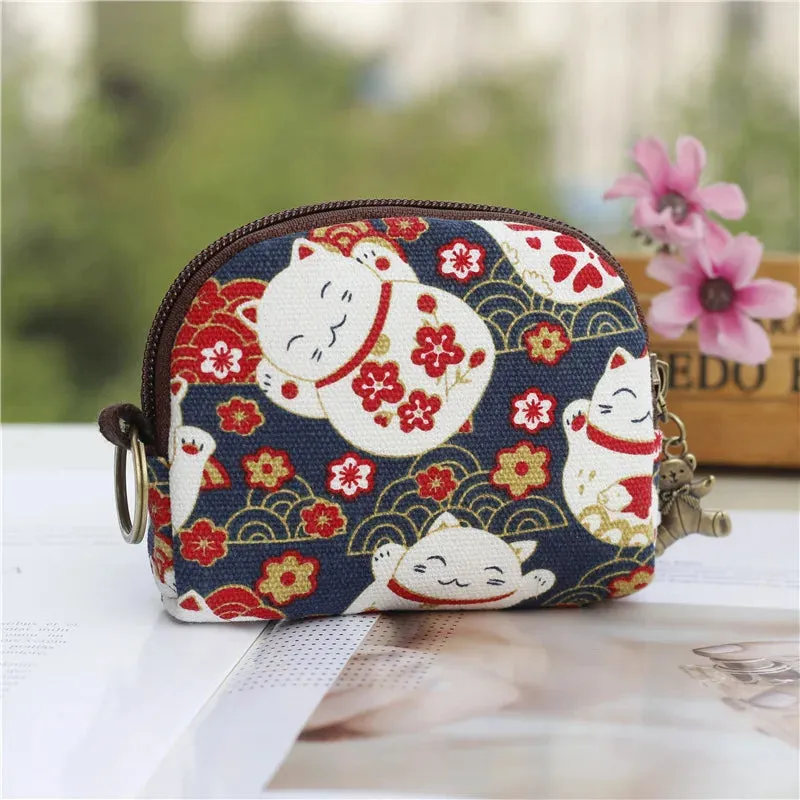 Kawaii Canvas Cartoon Keychain Wallet 🌈✨ | Adorable Mini Card & Coin Purse for Kids & Ladies 💖👜