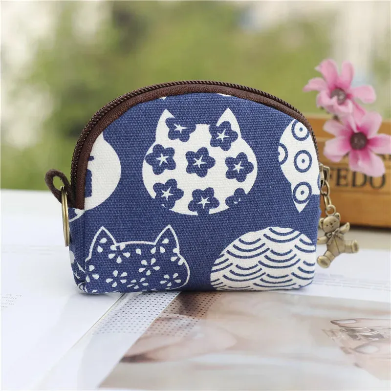 Kawaii Canvas Cartoon Keychain Wallet 🌈✨ | Adorable Mini Card & Coin Purse for Kids & Ladies 💖👜
