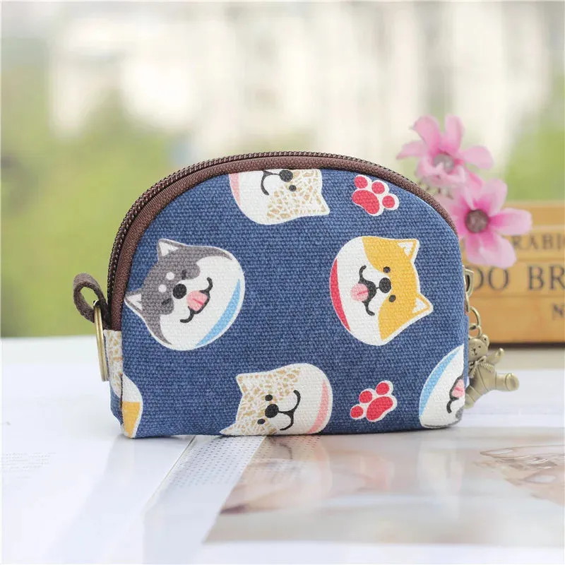 Kawaii Canvas Cartoon Keychain Wallet 🌈✨ | Adorable Mini Card & Coin Purse for Kids & Ladies 💖👜