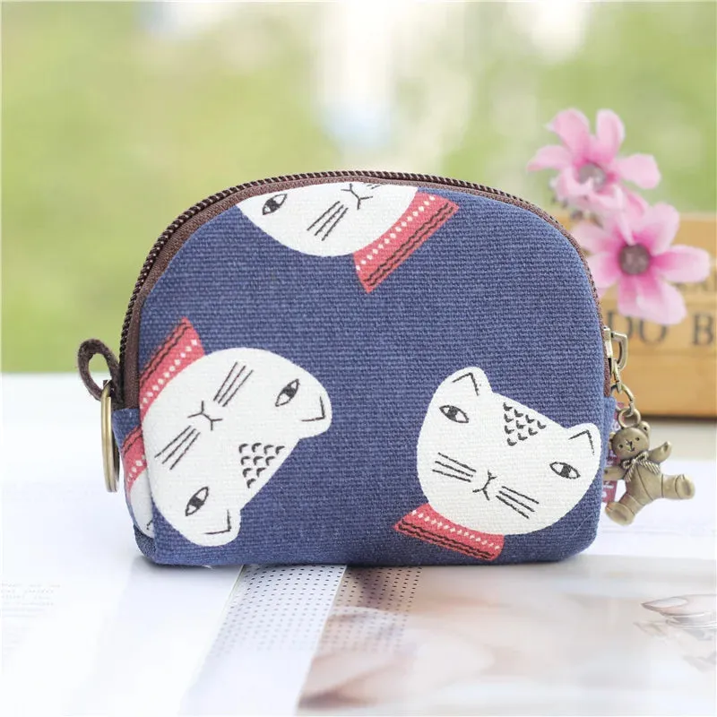 Kawaii Canvas Cartoon Keychain Wallet 🌈✨ | Adorable Mini Card & Coin Purse for Kids & Ladies 💖👜
