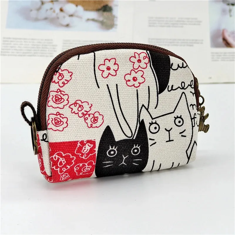 Kawaii Canvas Cartoon Keychain Wallet 🌈✨ | Adorable Mini Card & Coin Purse for Kids & Ladies 💖👜