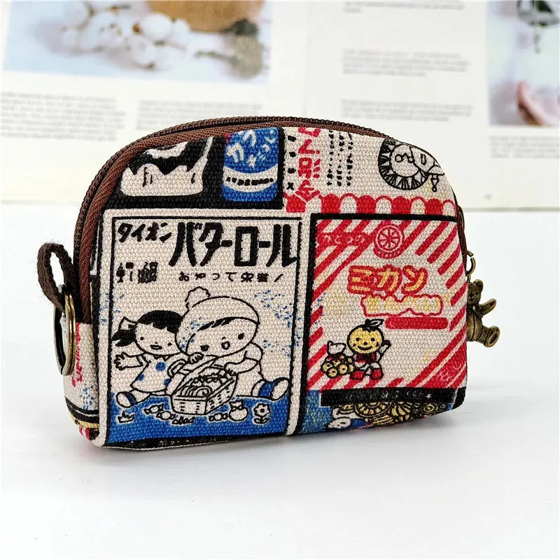 Kawaii Canvas Cartoon Keychain Wallet 🌈✨ | Adorable Mini Card & Coin Purse for Kids & Ladies 💖👜