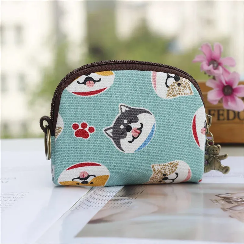 Kawaii Canvas Cartoon Keychain Wallet 🌈✨ | Adorable Mini Card & Coin Purse for Kids & Ladies 💖👜