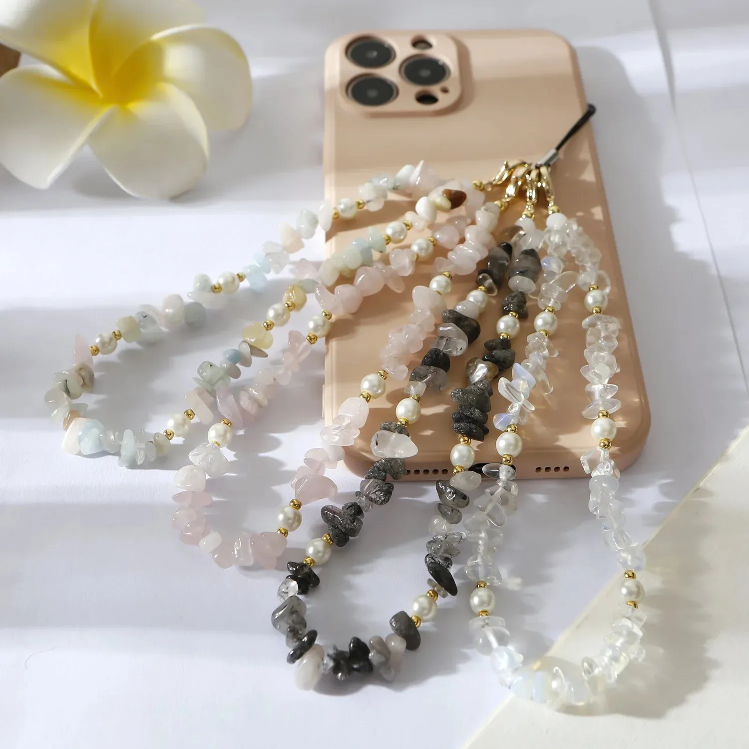 Kawaii Crushed Stone Phone Charm 🌈✨ | Natural Amazon Stone Hanging Rope for Keys & Bags 🎀📱