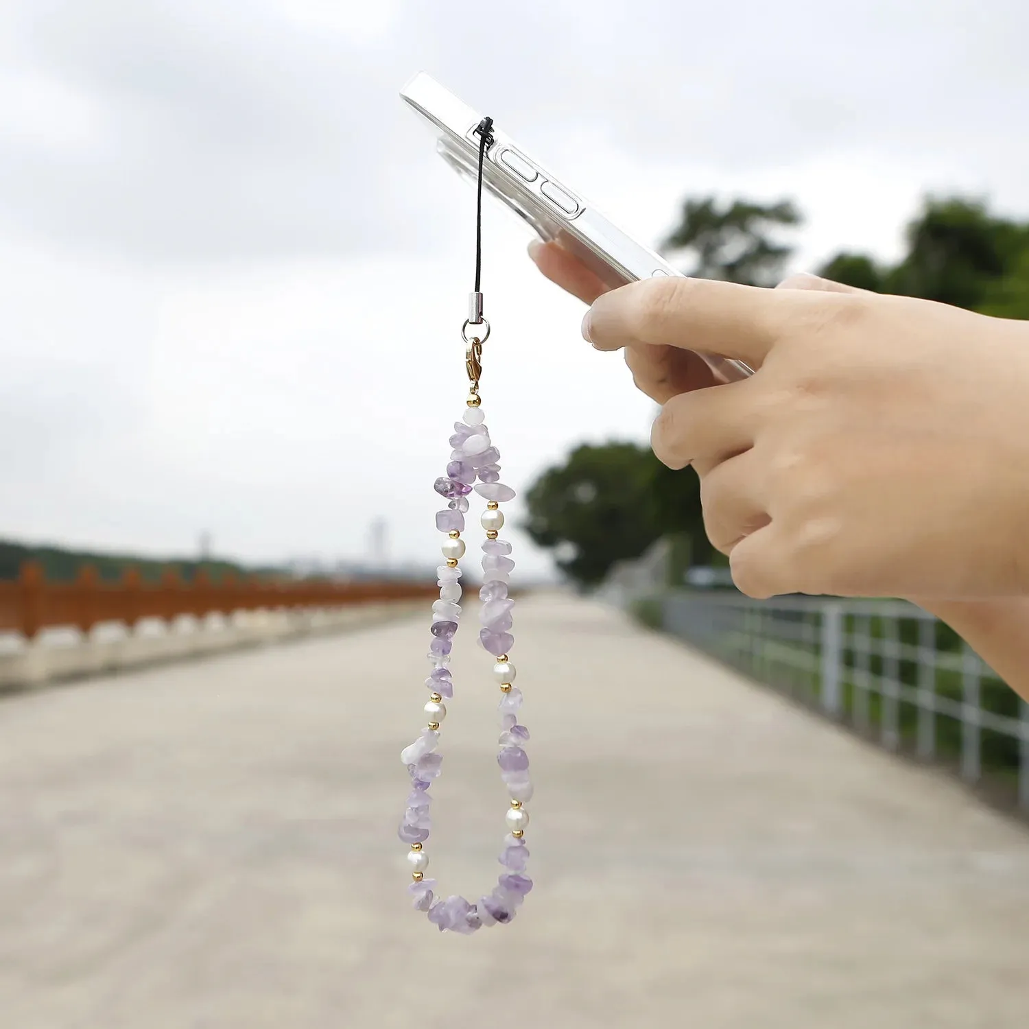 Kawaii Crushed Stone Phone Charm 🌈✨ | Natural Amazon Stone Hanging Rope for Keys & Bags 🎀📱