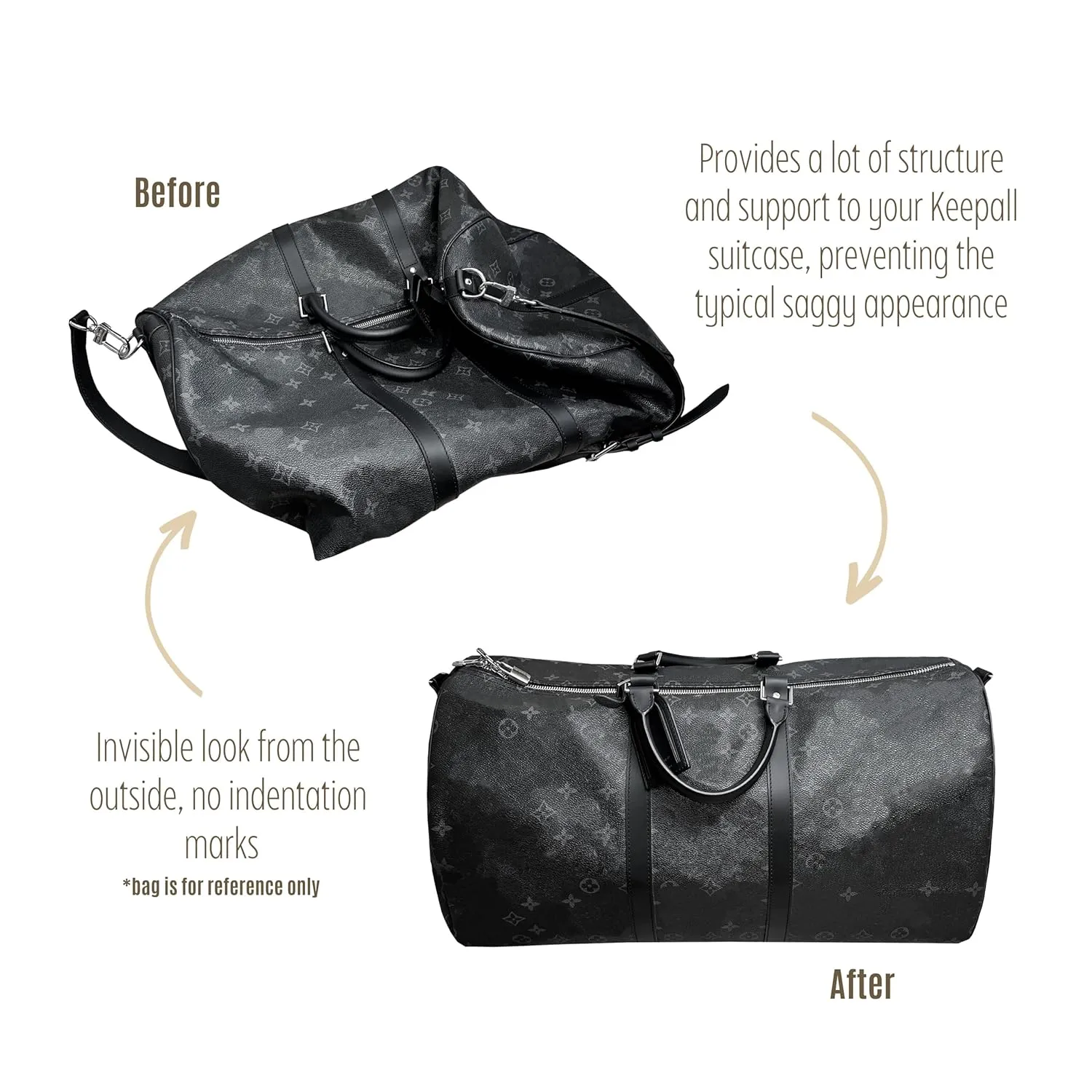 Keepall Bag Organizer for Lv Keepall 50 Insert Keepall 45 Organizer Base Shaper Handmade 3mm Premium Wool Felt Snug Sturdy (Keepall 55, Black)