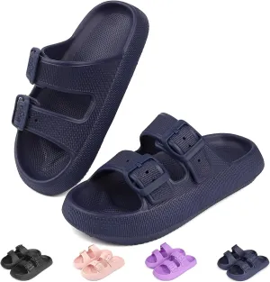 Kids Cloud Buckle Slides丨Boys Girls Slip On Sandals丨Youth Adjustable Flip Flops丨EVA Summer Slippers Beach Pool Shower Shoes（12 Little Kids - 7 Big Kids）