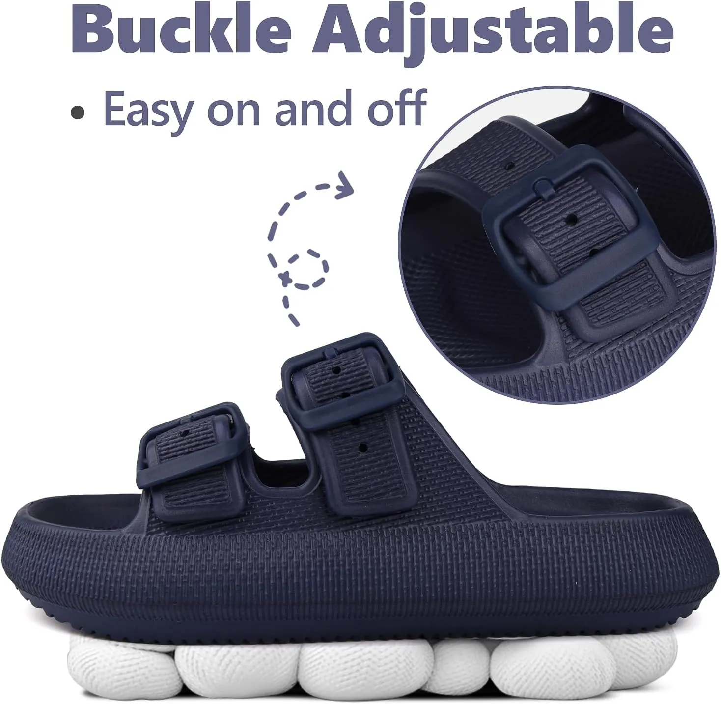 Kids Cloud Buckle Slides丨Boys Girls Slip On Sandals丨Youth Adjustable Flip Flops丨EVA Summer Slippers Beach Pool Shower Shoes（12 Little Kids - 7 Big Kids）
