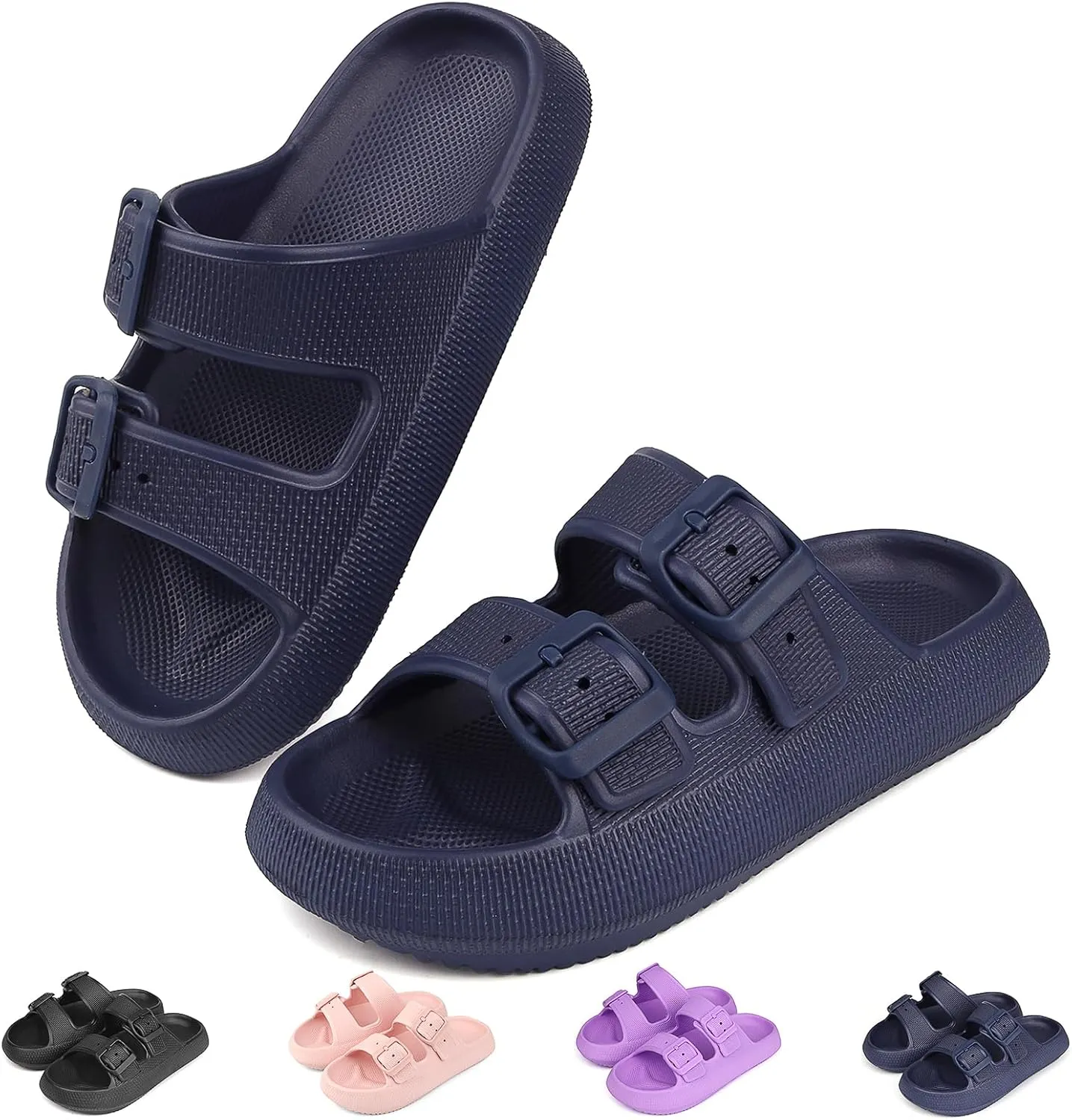 Kids Cloud Buckle Slides丨Boys Girls Slip On Sandals丨Youth Adjustable Flip Flops丨EVA Summer Slippers Beach Pool Shower Shoes（12 Little Kids - 7 Big Kids）