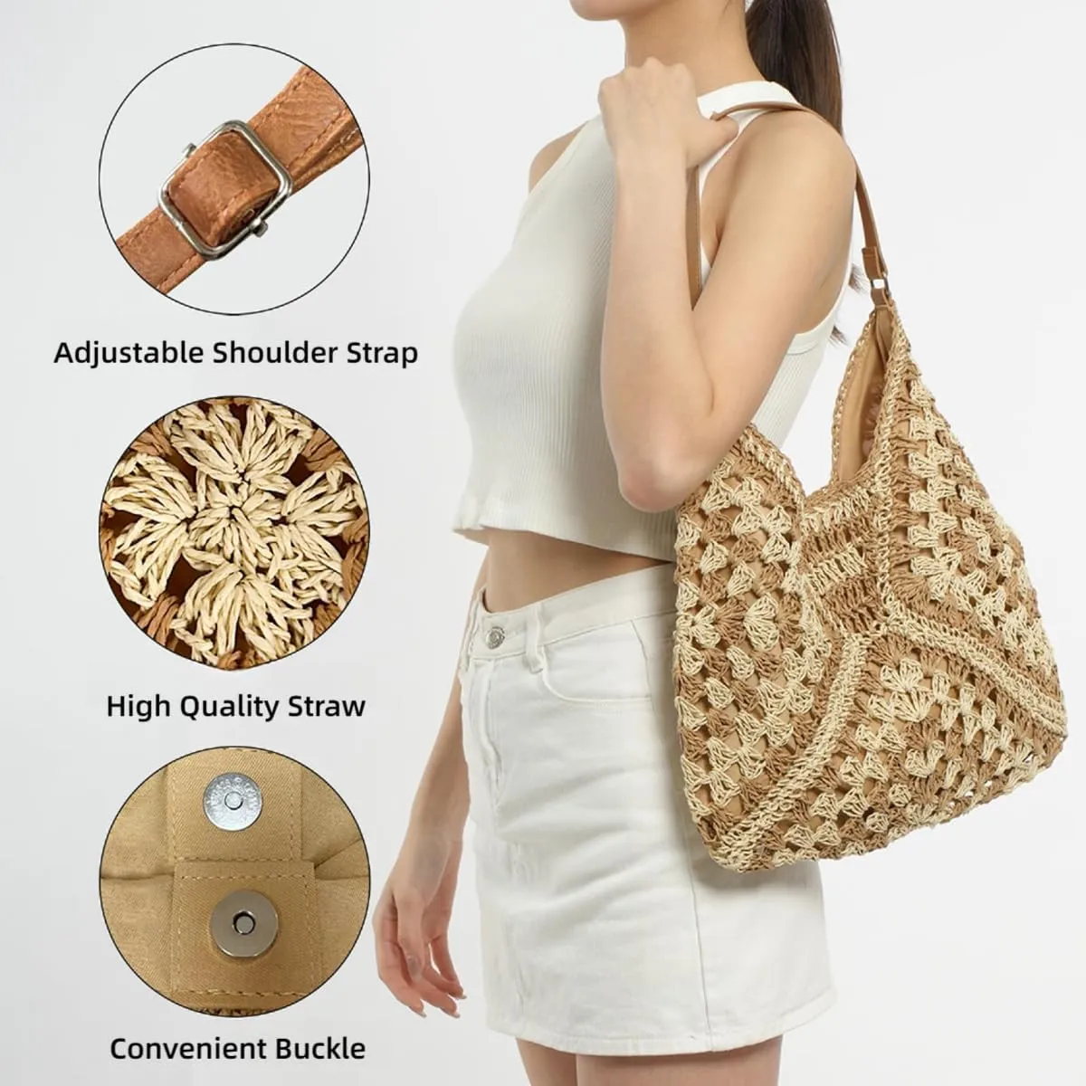 KINGSEA Straw Beach Tote Bag Large Summer Purses for Women 2025 Vacation Purse Handmade Beach Bag