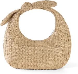 Knotted Straw Clutch Purse Bow Summer Beach Bag Dumpling Evening Handbag