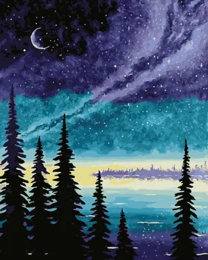 KOSE Paint by Numbers for Adults Beginner & Kids, DIY Oil Painting Kit on Canvas with Paintbrushes and Acrylic Pigment, Arts Craft for Home Wall Decor- Night Lake 16"W X 20"L