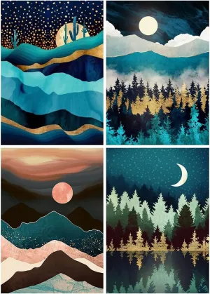 Kose Paint by Numbers for Adults Beginner and Kids,Easy Paint by Number, Rolled Wrinkle Free Canvas, DIY Oil Painting Kit- Night Lake 16''x20'' (Without Frame)