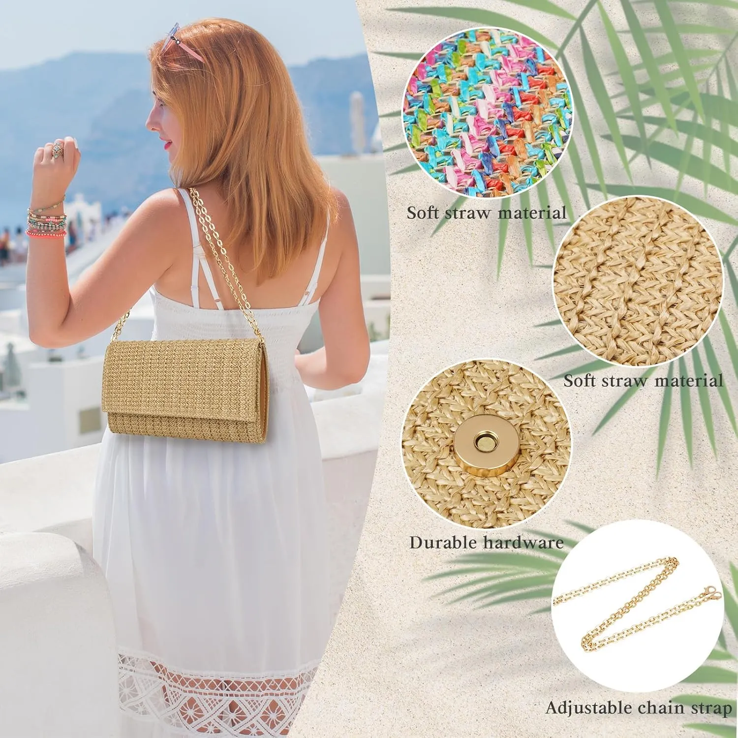 Kseymeir Straw Clutch Purse Shoulder Crossbody Bag Envelope Purse Raffia Handbag for Summer Beach Travel Trendy