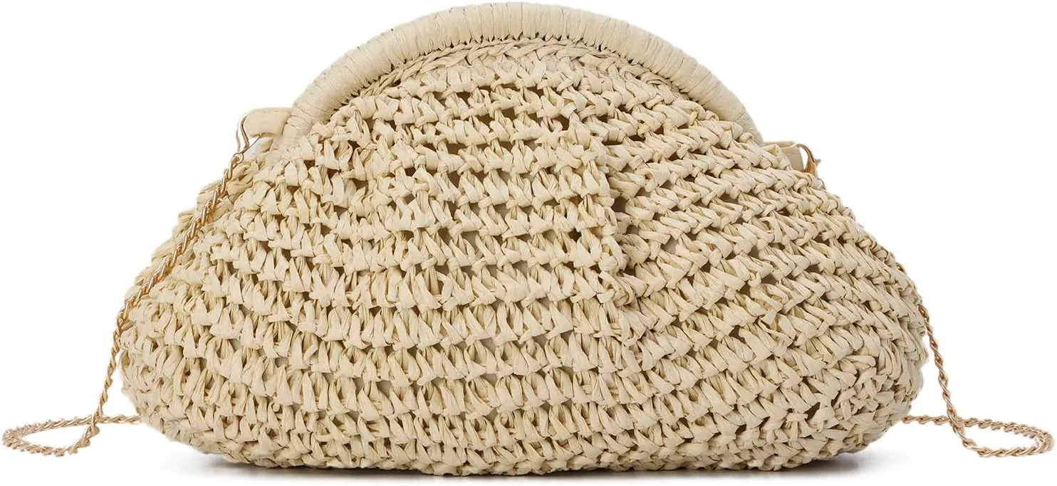 KUANG! Clutch Handbag for Women Woven Straw Dumpling Bag Summer Beach Clutch Crossbody Purses